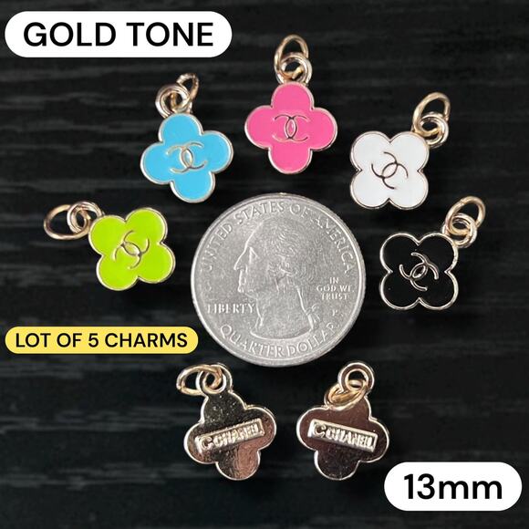 Lot Of 5 CC Clover Gold Tone Zipper Pull Button Charms 15mm - Picture 1 of 1